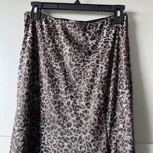 Peach Cheetah Animal Print Maxi Skirt Women Large Side Slit Elastic Waist Brown